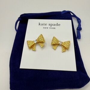 Kate Spade Gold Bow Earrings gift elegant studs shiny crystal